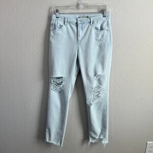 Tractr Distressed Skinny Leg Jeans Girl's 14 Light Wash Mid Rise Stretch Raw Hem